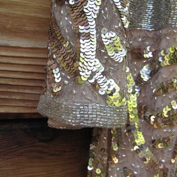 Mac Duggal Womens Plus Size Beaded Sequin 3/4 Sleeve Gown Rose Gold 4857 - Picture 9 of 16